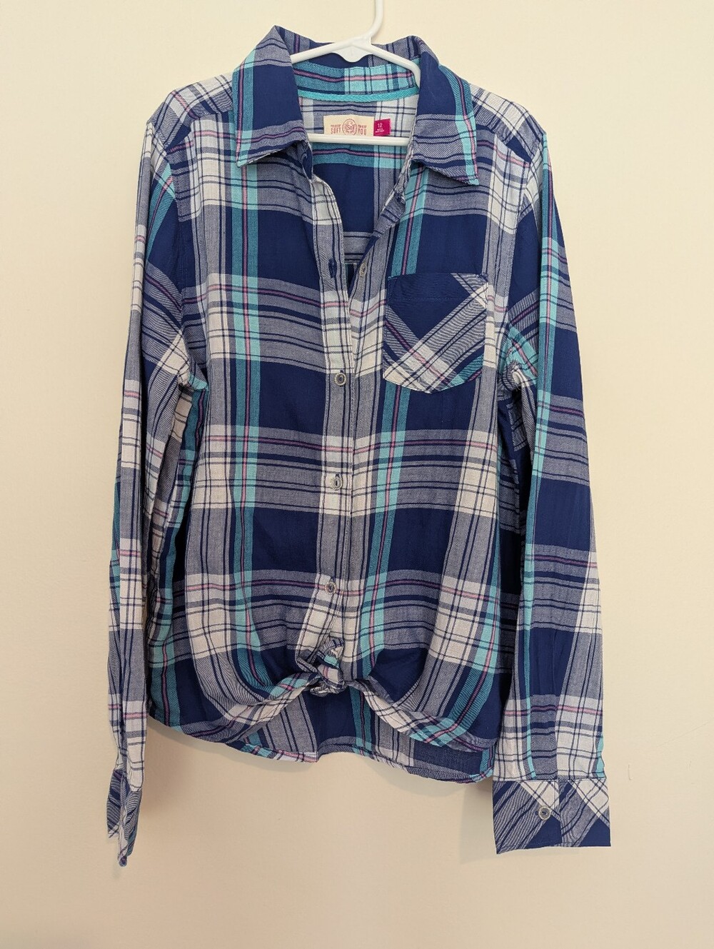 So- Girls' Blue Plaid Button-Front Shirt- Sz. 12